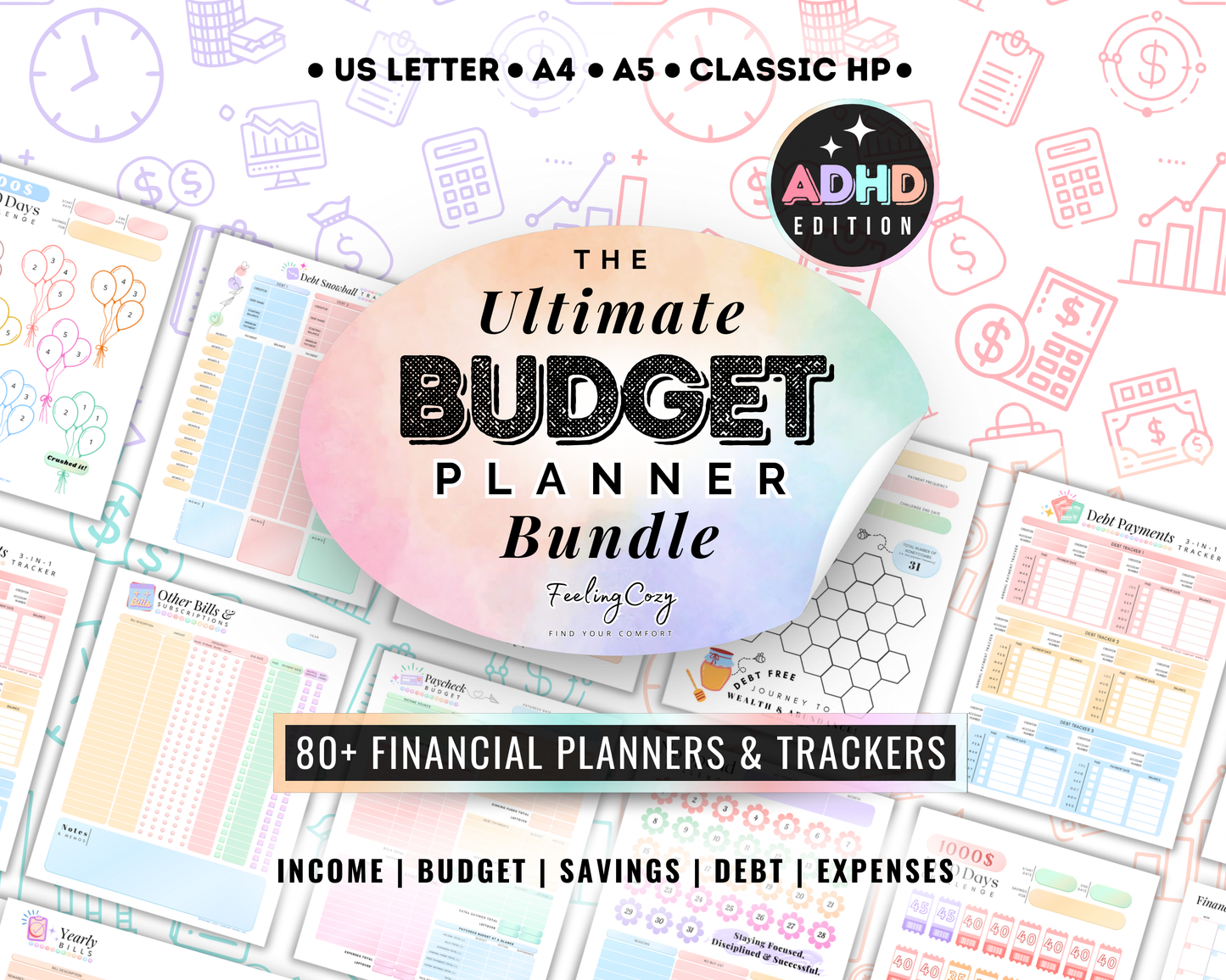 ADHD Budget Planner Printable | Weekly, Biweekly Paycheck Templates, Monthly Financial Planners | A4 A5 Budget Inserts
