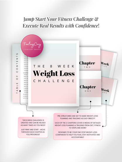 Ombre printable 8 week weight loss challenge two chapter overview, undated and reusable fitness challenge structure by Feeling Cozy