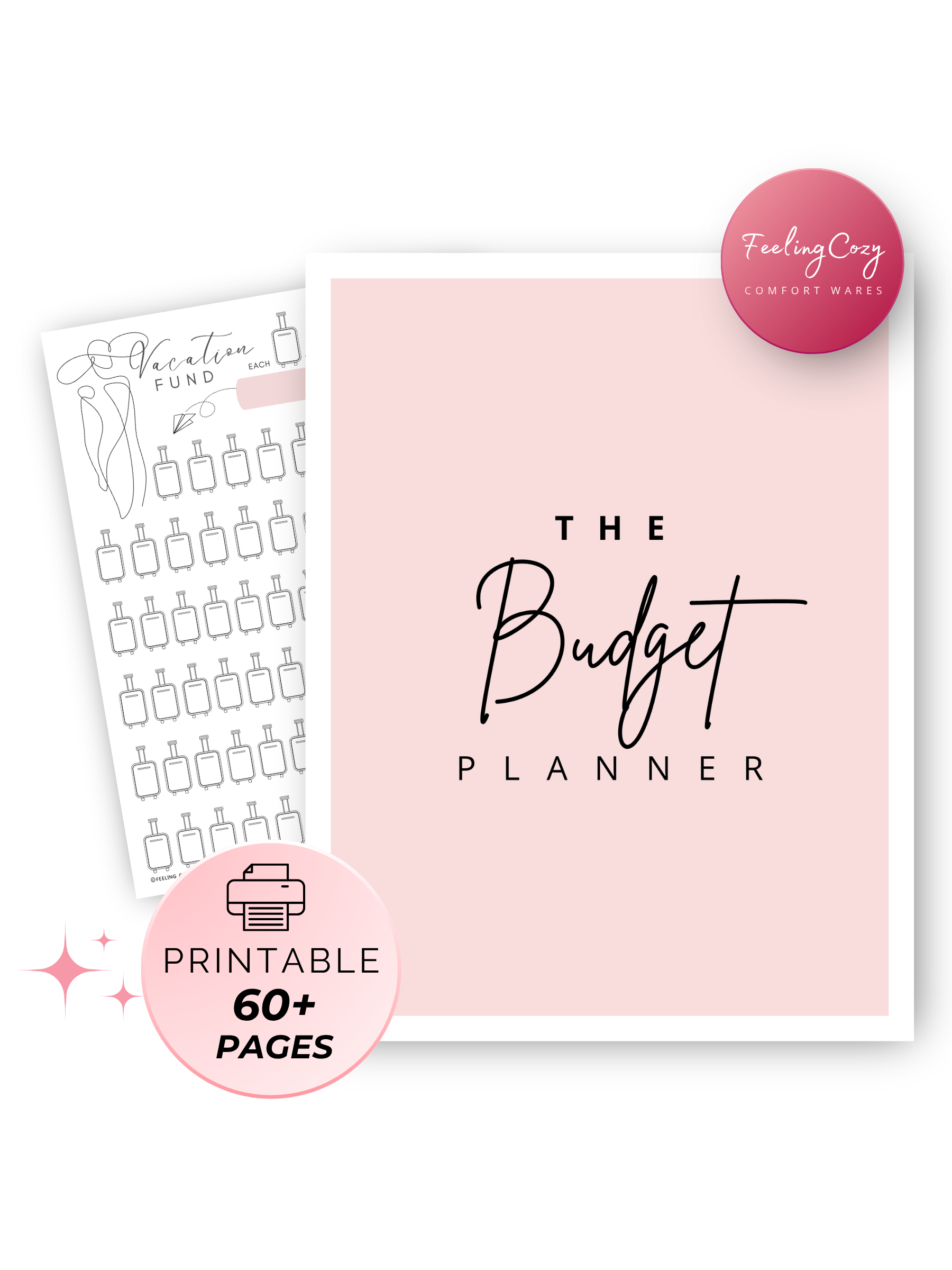 The Ultimate ADHD Budget Planner printable and digital insert bundle by Feeling Cozy — colorful pink ADHD budget planner compatible with Goodnotes, Notability and Happy Planner & A4 sizes