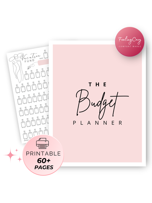 The Ultimate ADHD Budget Planner printable and digital insert bundle by Feeling Cozy — colorful pink ADHD budget planner compatible with Goodnotes, Notability and Happy Planner & A4 sizes
