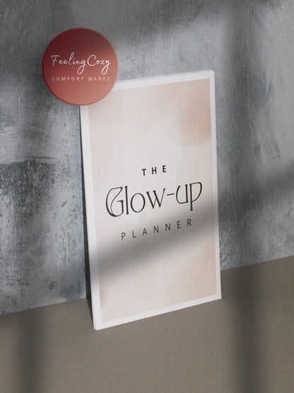 Beige aesthetic Glow-Up Planner flip-through video, printable PDF preview by Feeling Cozy