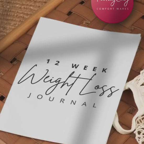 Black and white printable 12 week weight loss journal lifestyle preview, minimalist fitness planner by Feeling Cozy