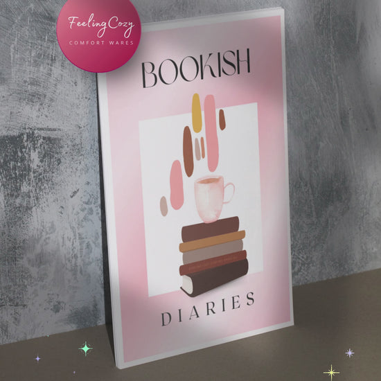 Pink aesthetic Bookish Diaries printable reading journal lifestyle preview, soft pink cozy reading journal by Feeling Cozy