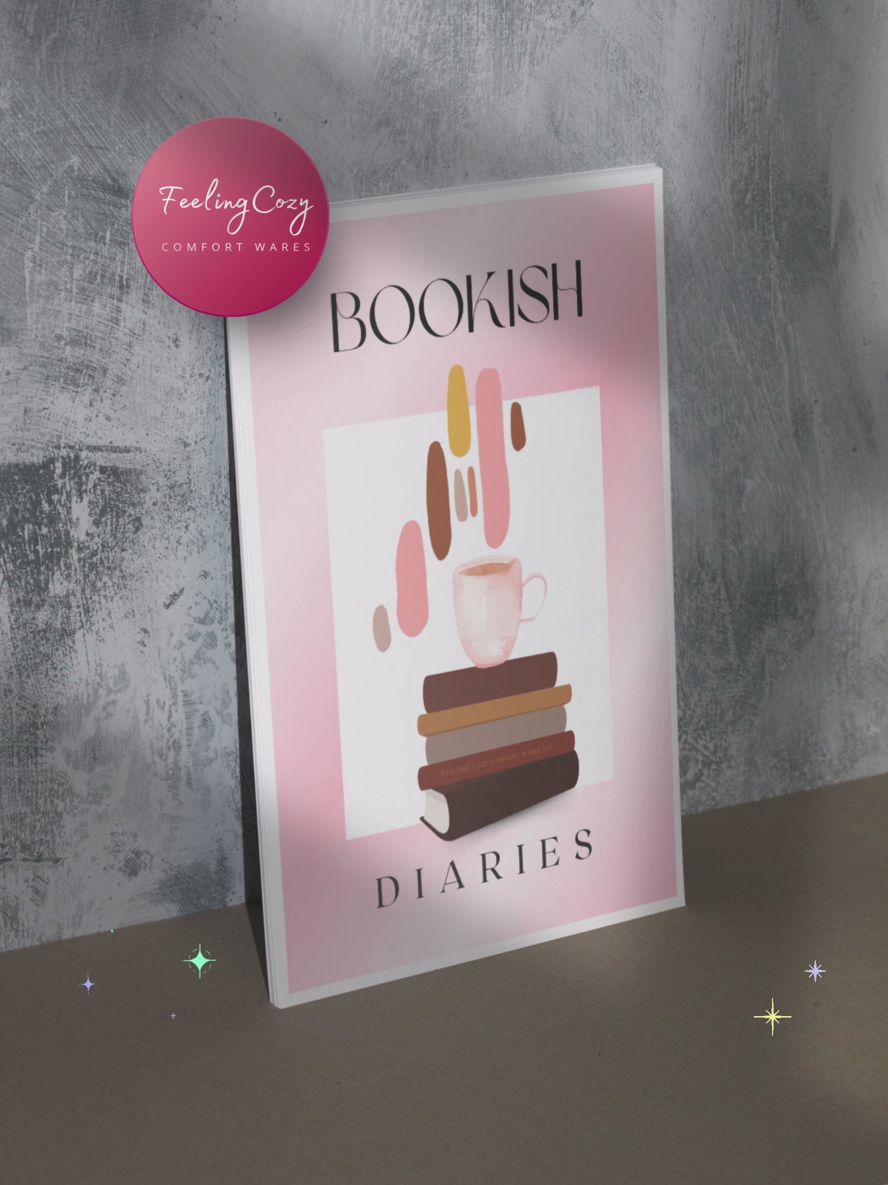 Pink aesthetic Bookish Diaries printable reading journal lifestyle preview, soft pink cozy reading journal by Feeling Cozy
