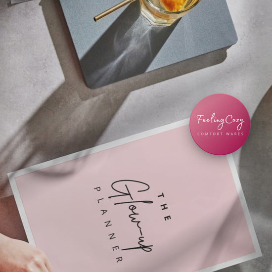 Pink aesthetic Glow-Up Planner flip-through video, printable PDF preview by Feeling Cozy