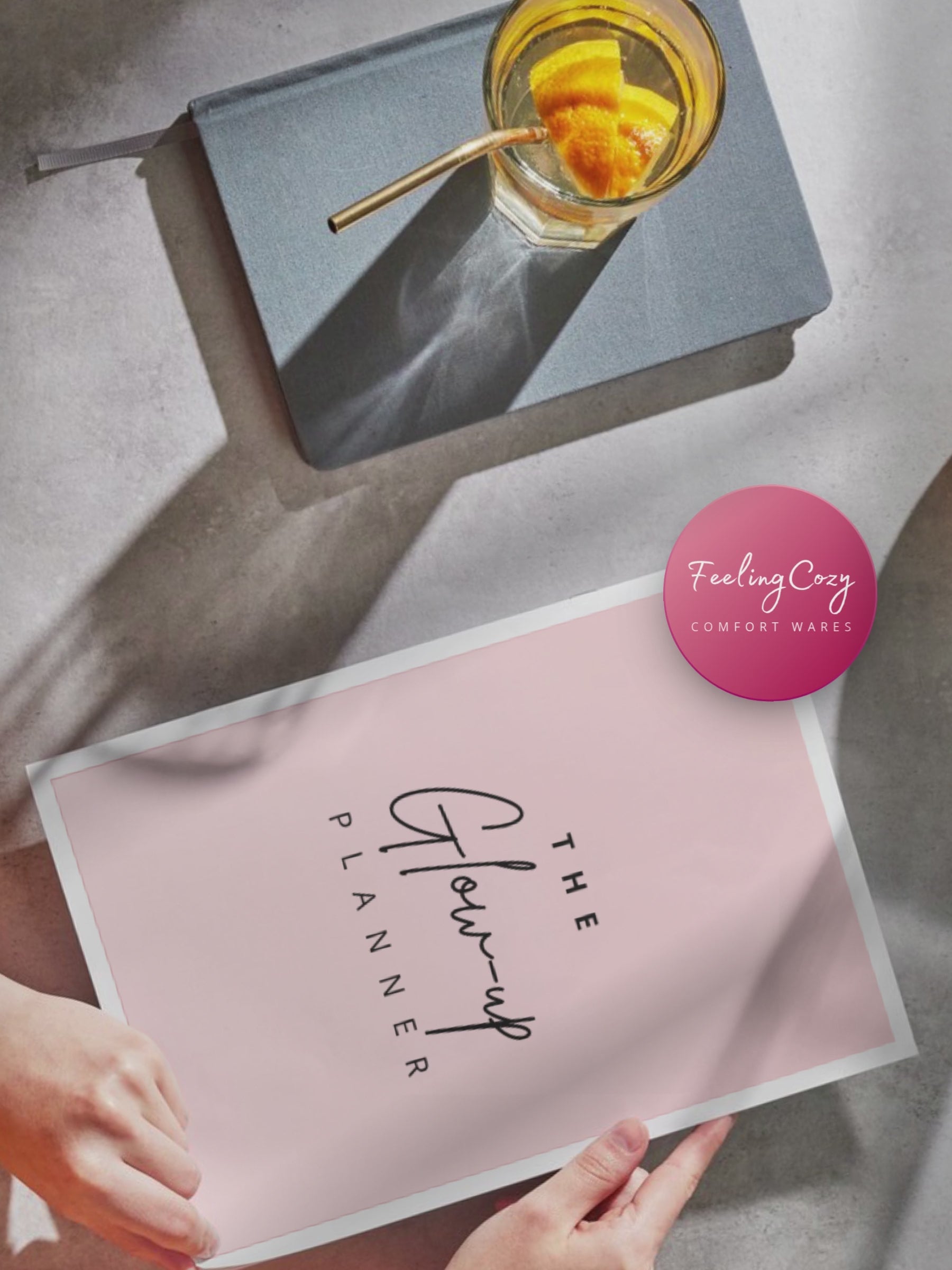 Pink aesthetic Glow-Up Planner flip-through video, printable PDF preview by Feeling Cozy