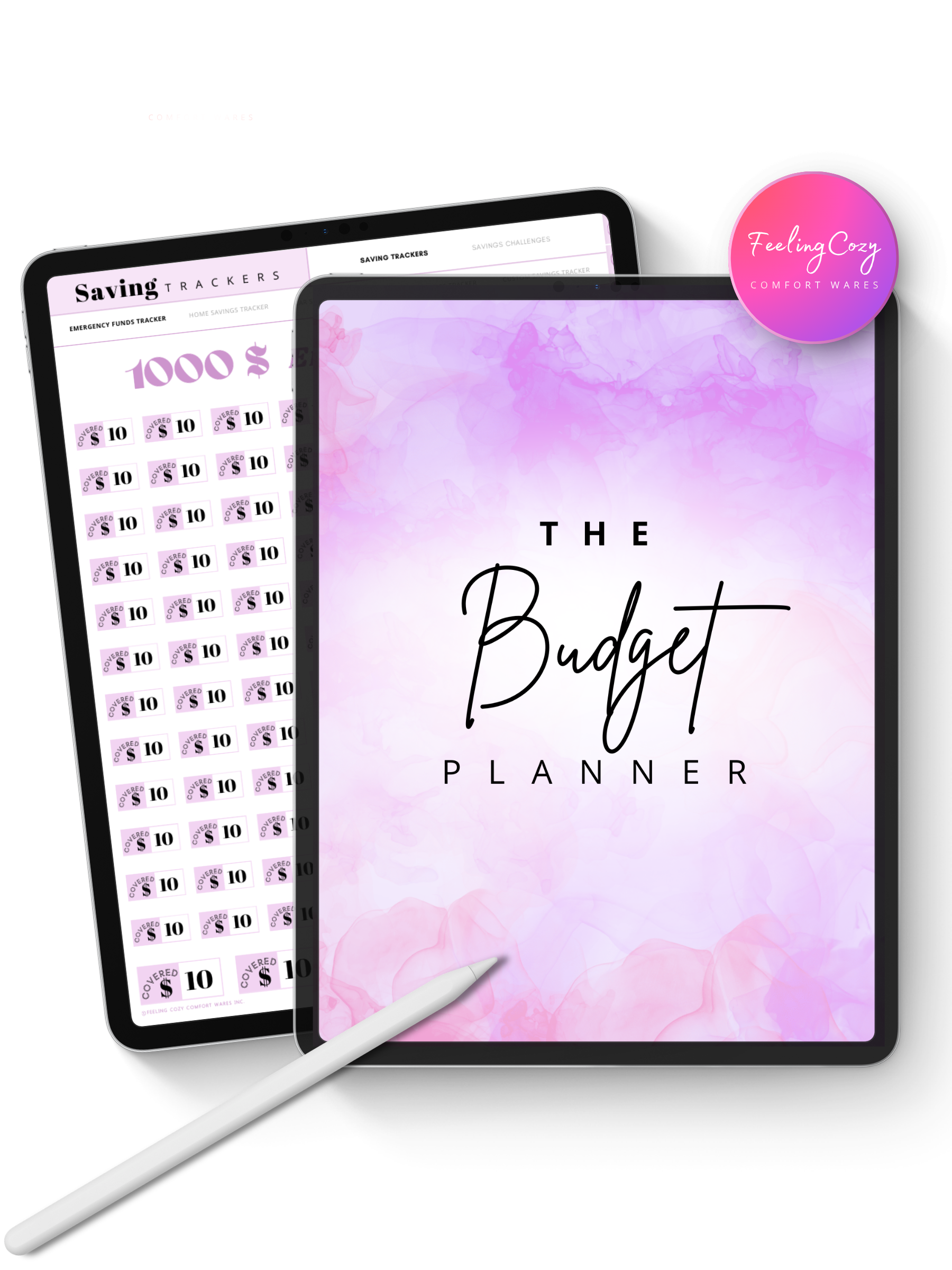 Aesthetic purple digital budget planner for iPad and Samsung — 330-page hyperlinked PDF for Goodnotes, Notability and Noteshelf by Feeling Cozy